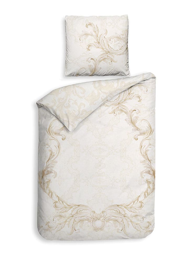 Heckett Lane Komplet pościeli satynowej "Lauren" w kolorze kremowo-beżowym rozmiar: 135x200 cm