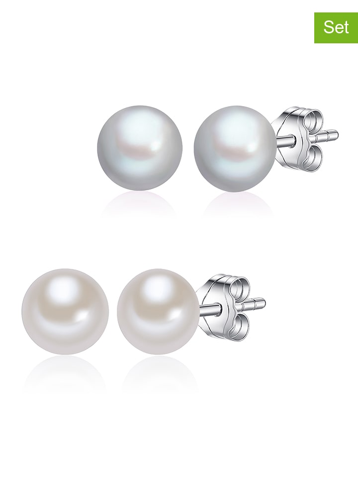 The Pacific Pearl Company Srebrne kolczyki-wkrętki (2 pary) z perłami rozmiar: onesize