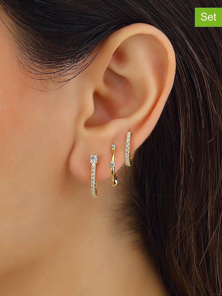 Miu Silver Pozłacane kolczyki-kreole (3 szt.) z cyrkoniami rozmiar: onesize