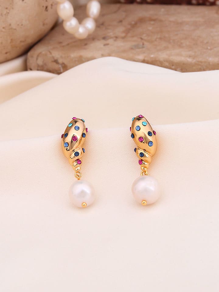 Pierres de Jade Pozłacane kolczyki-wkrętki z perłami i cyrkoniami rozmiar: onesize