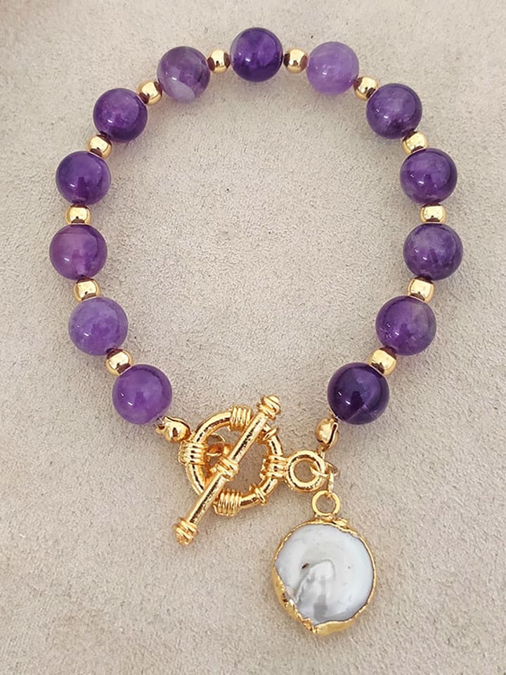 Nakkash Pozłacana bransoletka z ametystami i perłą rozmiar: onesize