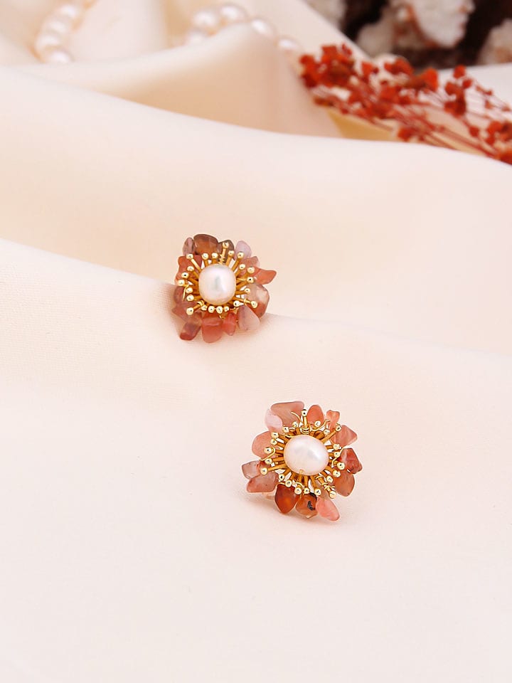 Pierres de Jade Pozłacane kolczyki-wkrętki z perłami i cytrynami rozmiar: onesize