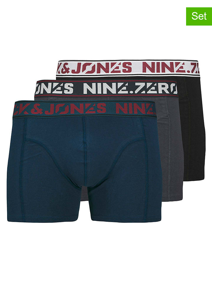 Jack & Jones Bokserki (3 pary) "Jaccolton" w kolorze niebiesko-szaro-czarnym rozmiar: L