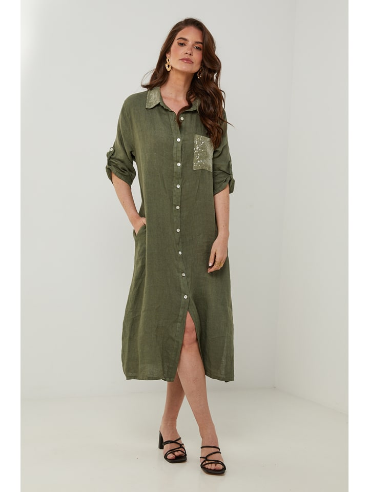 Rodier Lin Lniana sukienka w kolorze khaki rozmiar: M/L