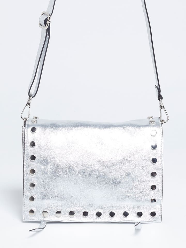 Abaco Skórzana torebka "Iris" w kolorze srebrnym - 20 x 16 x 10,5 cm rozmiar: onesize