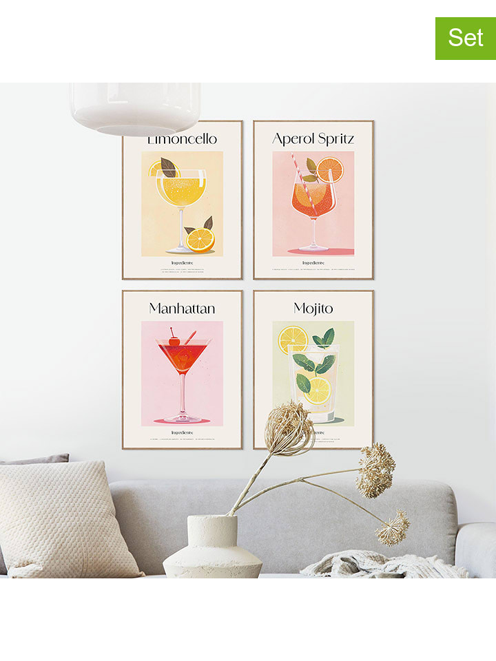 Orangewallz Druki artystyczne (4 szt.) "Cocktail Fresh" w ramce rozmiar: 30x40 cm