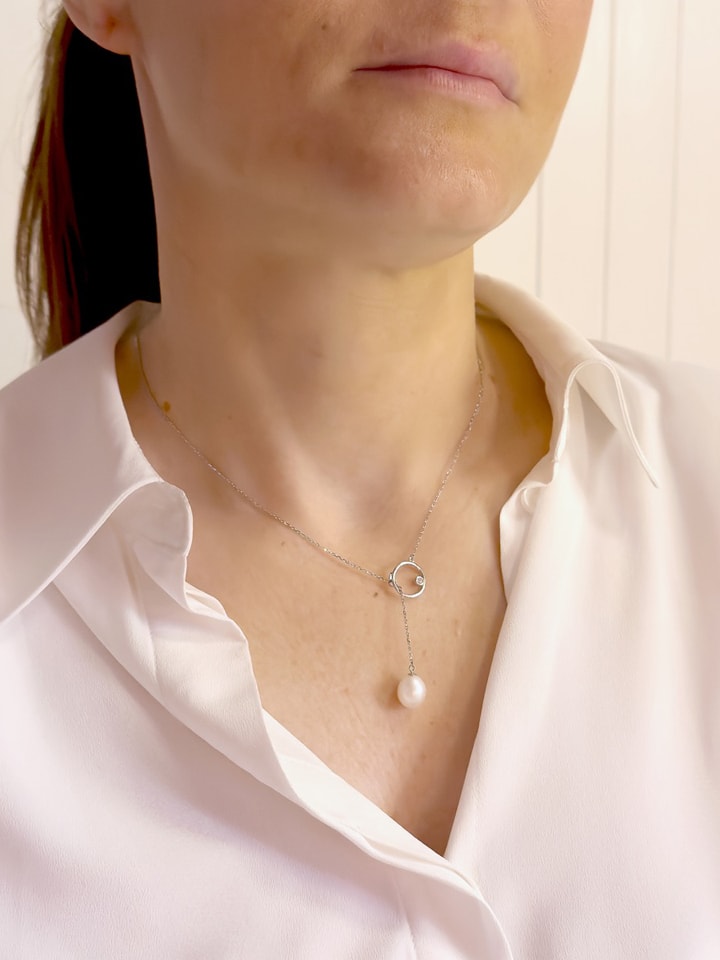 ATELIERS SAINT GERMAIN Srebrny naszyjnik z perłą - dł. 42 cm rozmiar: onesize