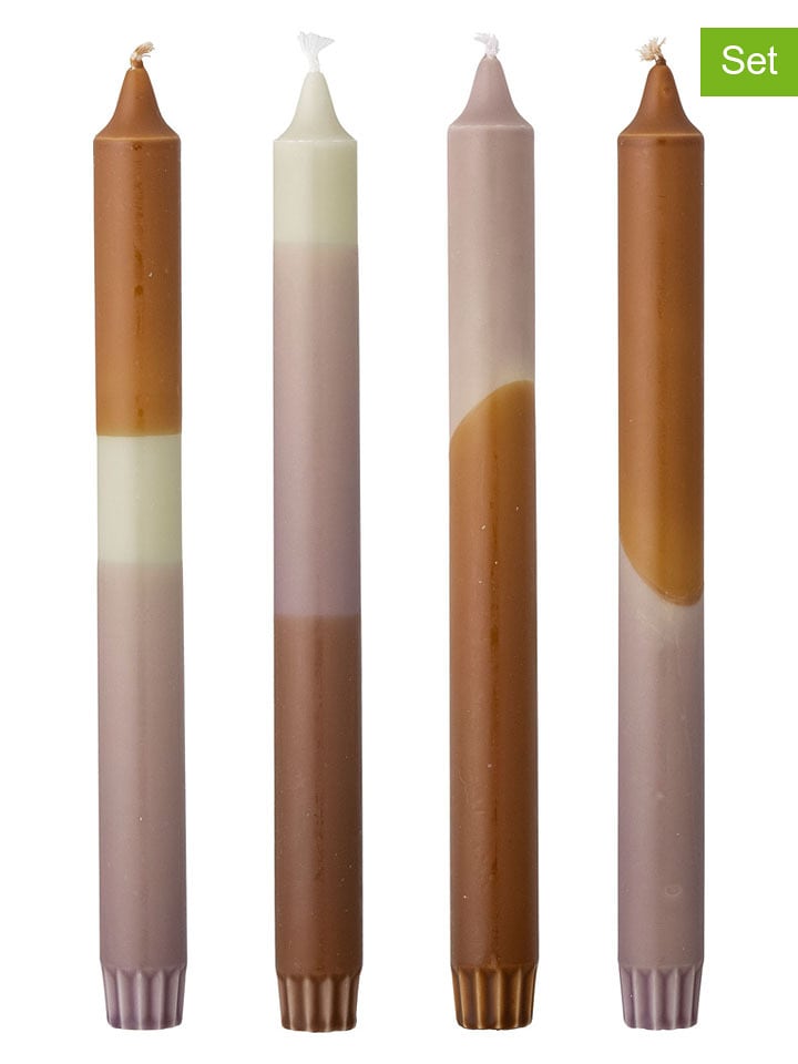 Bloomingville Świece (4 szt.) "Dip Dye" w kolorze jasnobrązowo-fioletowym - 4x 75 g rozmiar: onesize
