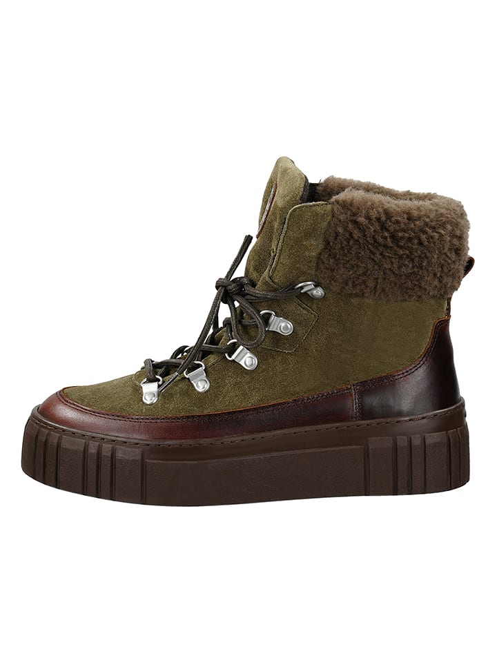 GANT Footwear Skórzane botki "Snowmont" w kolorze oliwkowym rozmiar: 36
