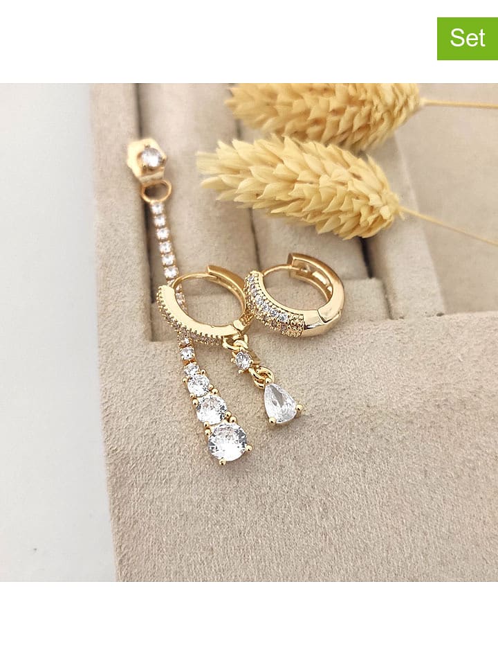 Nakkash 3-częściowy zestaw pozłacanych kolczyków z cyrkoniami rozmiar: onesize