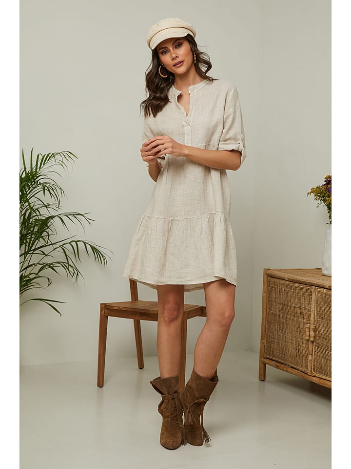 Fleur de Lin Lniana sukienka "Gabin" w kolorze beżowym rozmiar: S