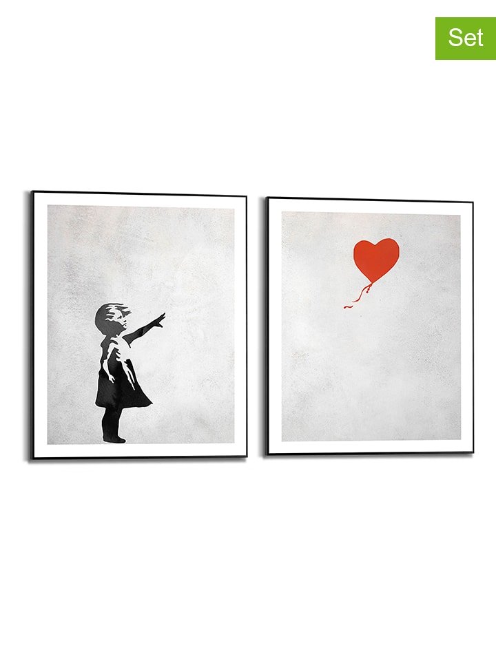 Orangewallz Druki artystyczne (2 szt.) "Balloon Girl" w ramce rozmiar: 40x50 cm