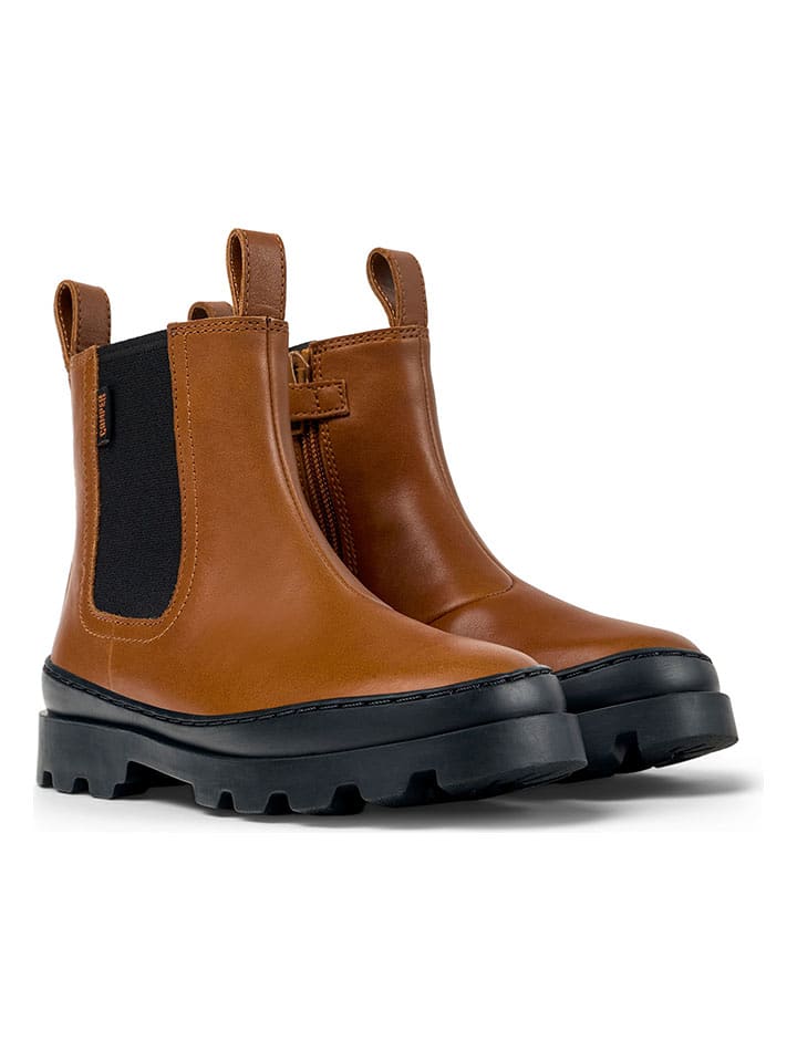 Camper Skórzane botki w kolorze jasnobrązowo-czarnym rozmiar: 29