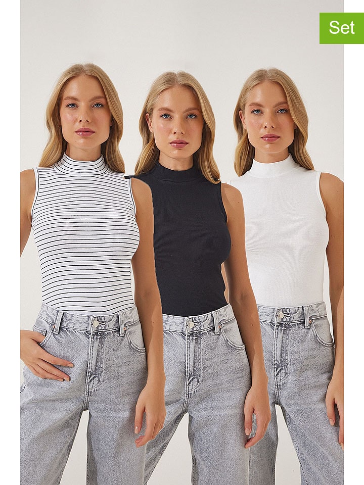 Happiness Istanbul Topy (3 szt.) w kolorze czarno-białym rozmiar: S/M