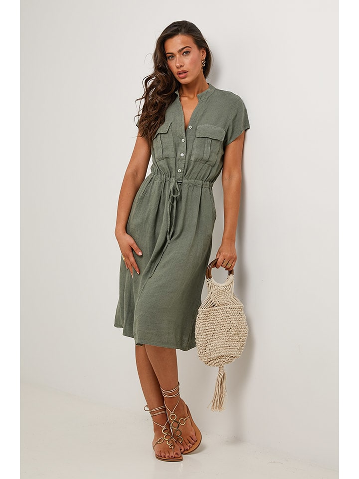 Le Monde du Lin Lniana sukienka w kolorze khaki rozmiar: 40/42