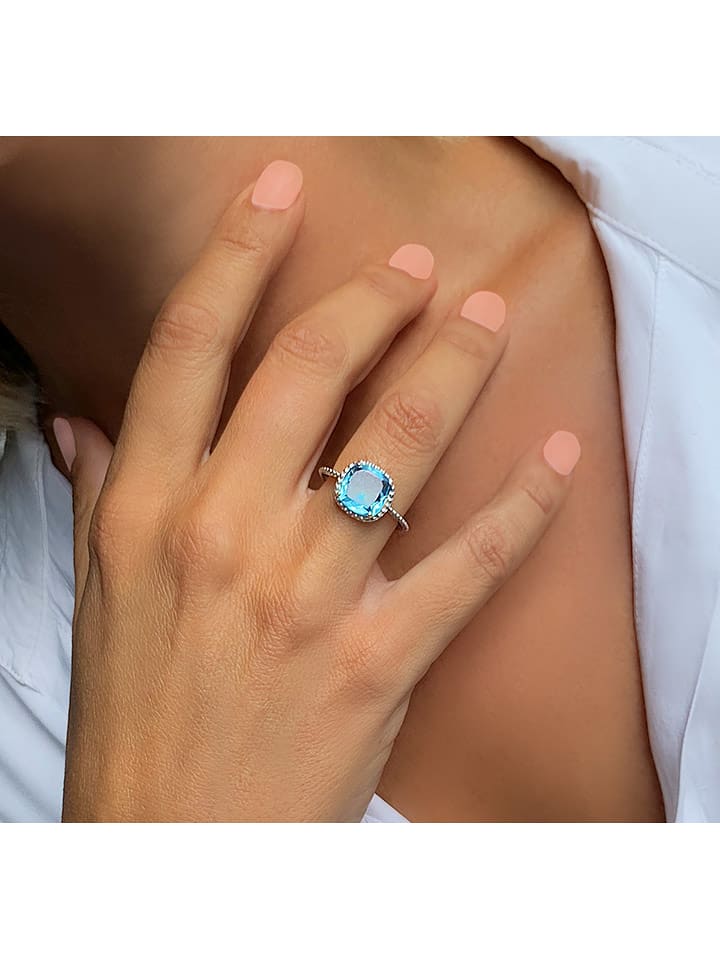 Les Petites Précieuses Srebrny pierścionek z topazem rozmiar: 50