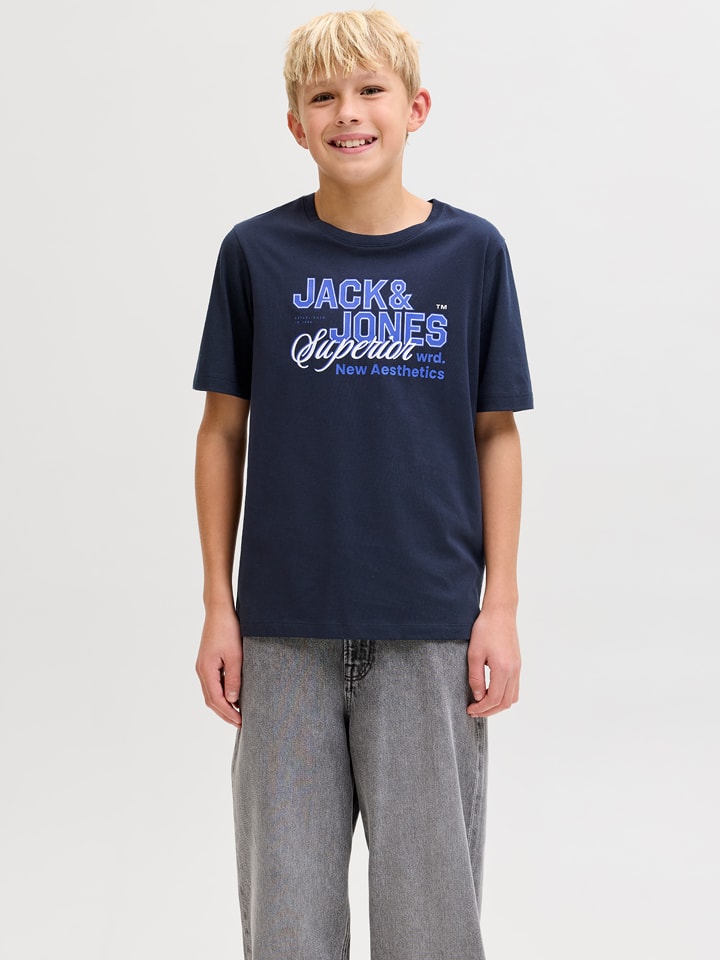 JACK & JONES Junior Koszulka "Logo" w kolorze granatowym rozmiar: 140