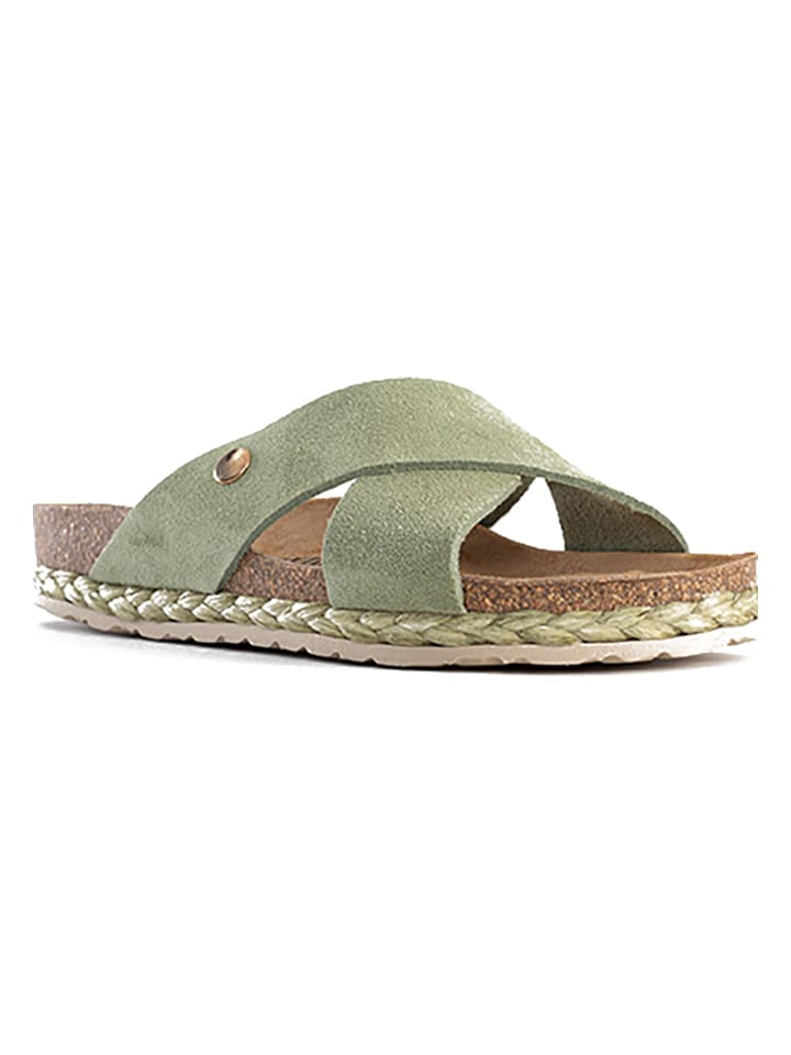 BAYTON Skórzane klapki "Burgos" w kolorze khaki rozmiar: 38