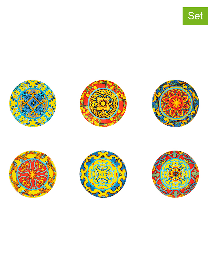 Trendy Kitchen by EXCÉLSA Talerzyki deserowe (6 szt.) "Trinacria" ze wzorem - Ø 15 cm rozmiar: onesize