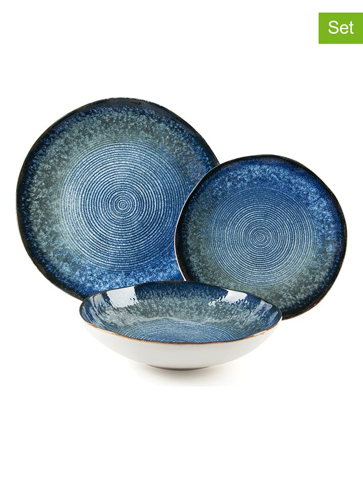 Trendy Kitchen by EXCÉLSA 12-częściowy zestaw talerzy "Poseidone" w kolorze niebieskim rozmiar: onesize