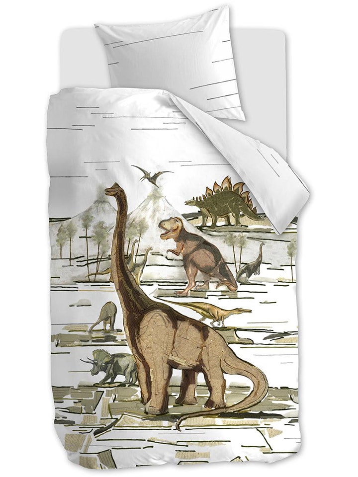 Hanneke de Jager Komplet pościeli renforcé "Dinosaurs" w kolorze biało-beżowym rozmiar: 120x150 cm