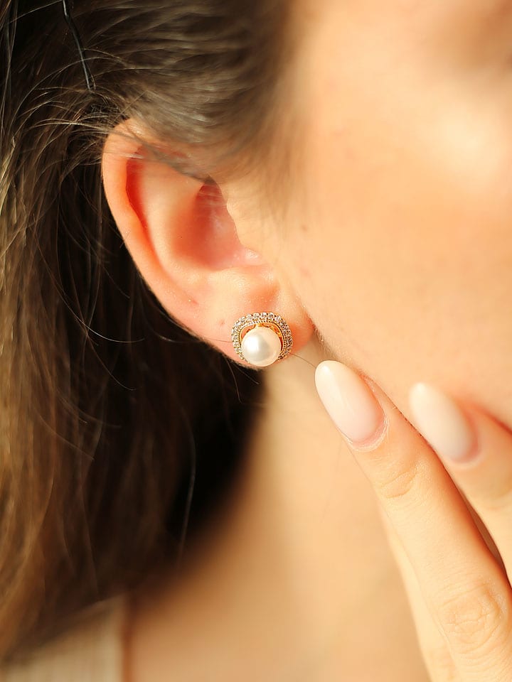 Pierres delicates Pozłacane kolczyki-wkrętki z perłami i cyrkoniami rozmiar: onesize