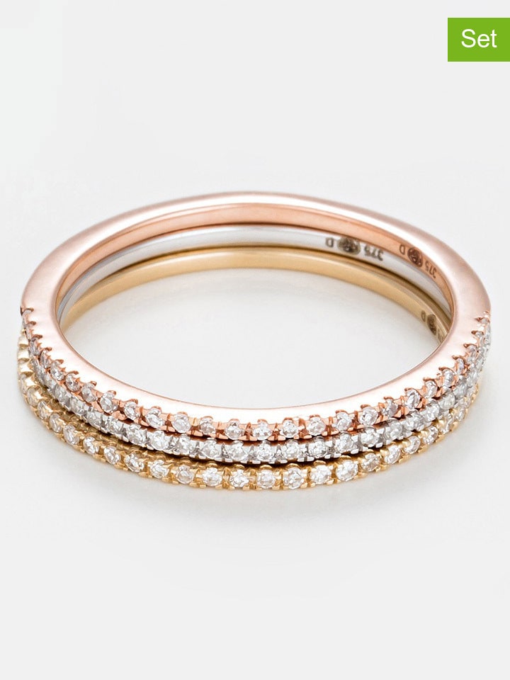 DIAMANTA Złote pierścionki (3 szt.) "Belles Alliances" z diamentami rozmiar: 50