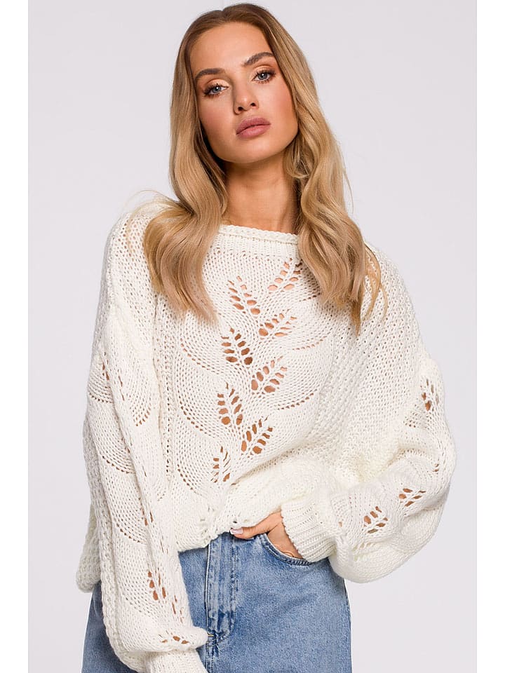 made of emotion Sweter w kolorze kremowym rozmiar: S/M