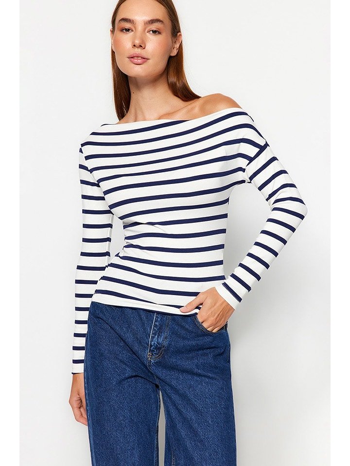 trendyol Koszulka w kolorze biało-granatowym rozmiar: XS