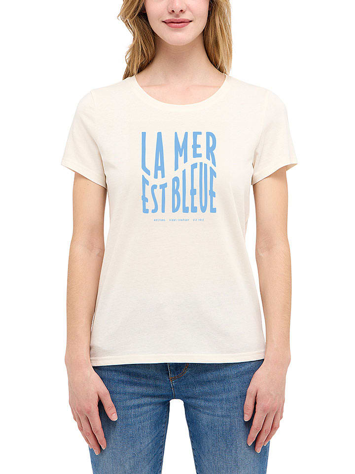 Mustang Koszulka w kolorze kremowym rozmiar: XS