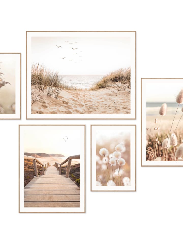 Orangewallz Druki artystyczne (5 szt.) "Serene Beach" w ramce rozmiar: 40x50 cm