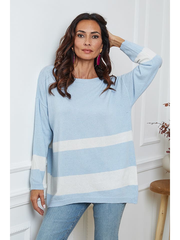 So Cachemire Sweter "Ellev" w kolorze błękitno-białym rozmiar: XL