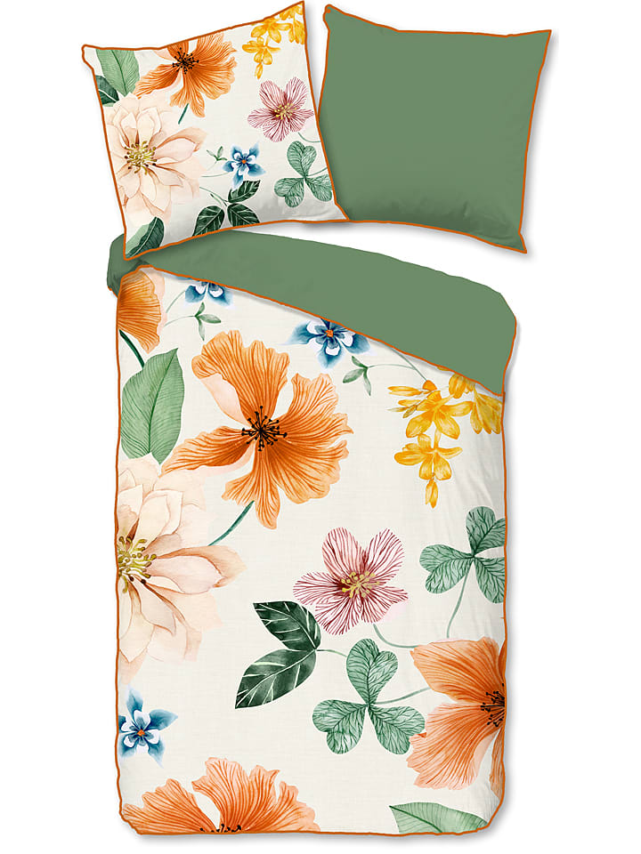 Descanso Komplet pościeli satynowej "Annabelle" w kolorze zielonym ze wzorem rozmiar: 135x200 cm