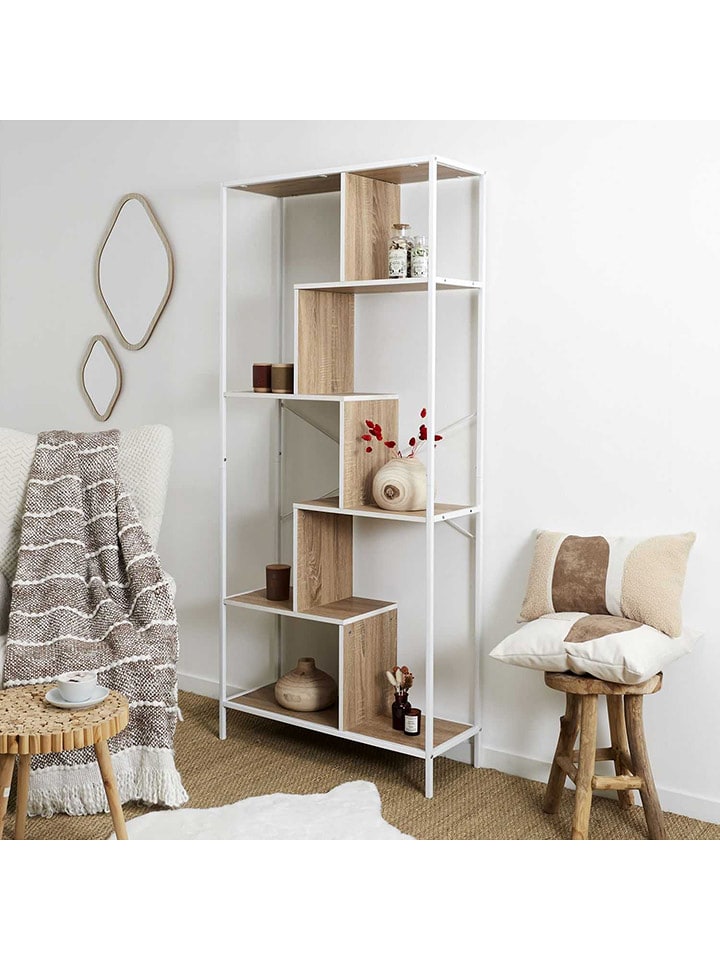 THE HOME DECO FACTORY Regał stojący w kolorze jasnobrązowo-białym - 80 x 180 x 30 cm rozmiar: onesize