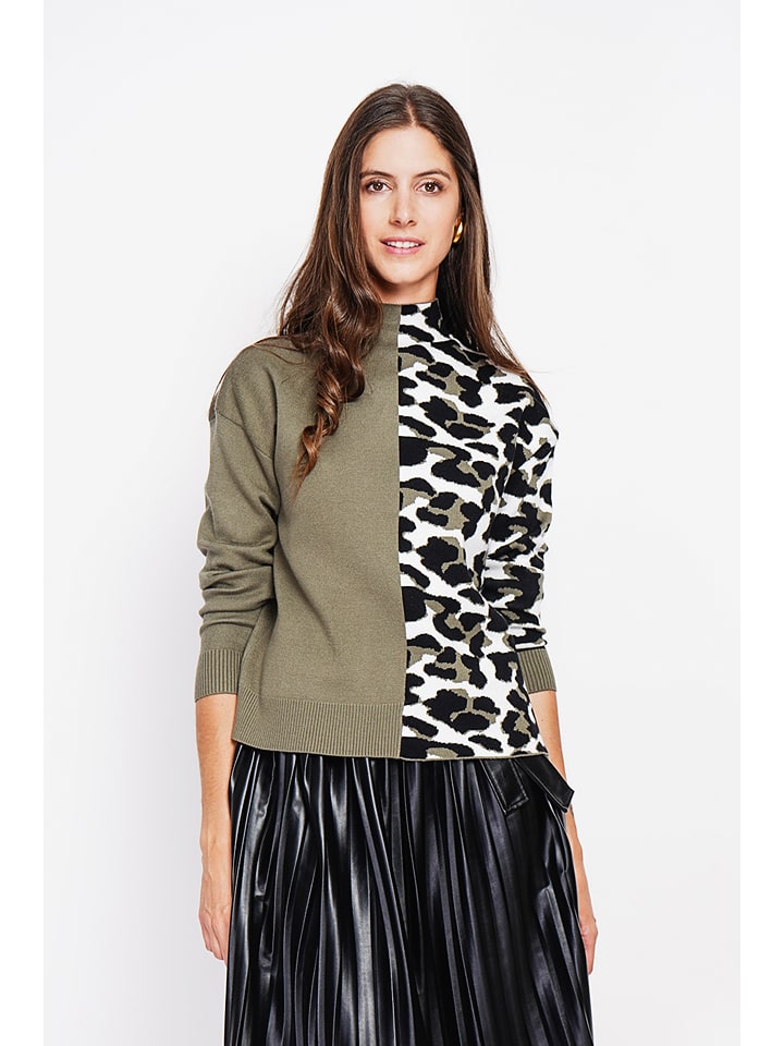 ASSUILI Sweter w kolorze czarno-oliwkowo-białym rozmiar: 42