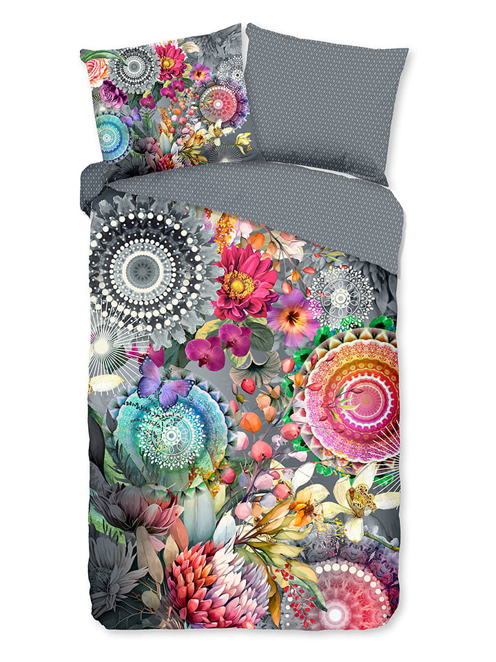 Hip Komplet pościeli satynowej "Palay" w kolorze szarym ze wzorem rozmiar: 155x220 cm