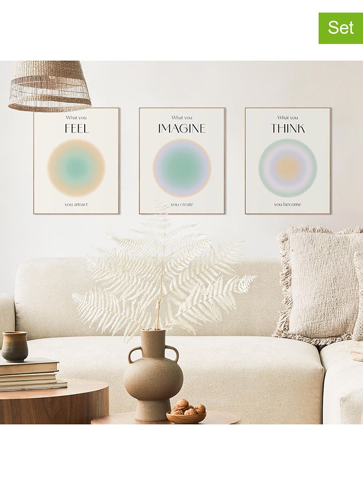 Orangewallz Druki artystyczne (3 szt.) "Aura Triptych" w ramce rozmiar: 40x50 cm