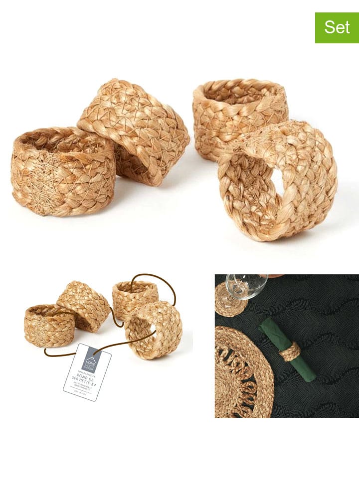 Ethnical Life Pierścienie (4 szt.) w kolorze beżowym na serwetki - Ø 4 cm rozmiar: onesize
