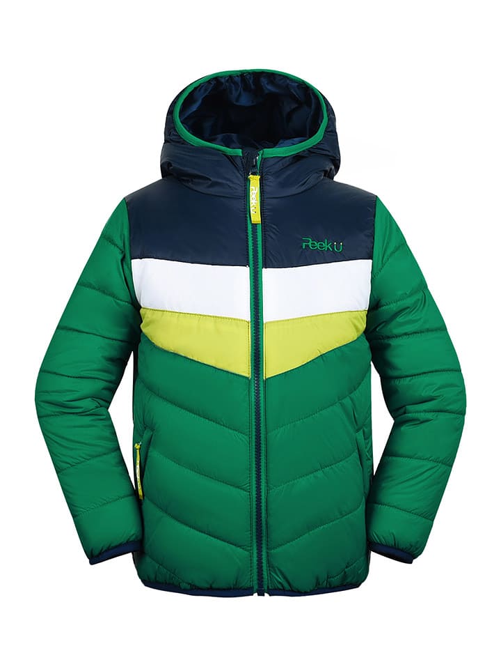 Peek U Całoroczna kurtka pikowana "Baz" w kolorze zielono-granatowo-białym rozmiar: 110