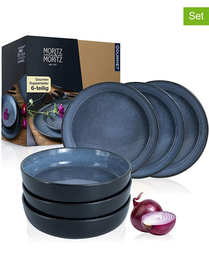 Moritz & Moritz Talerze głębokie (6 szt.) "Vida" w kolorze niebieskim - Ø 19 cm rozmiar: onesize
