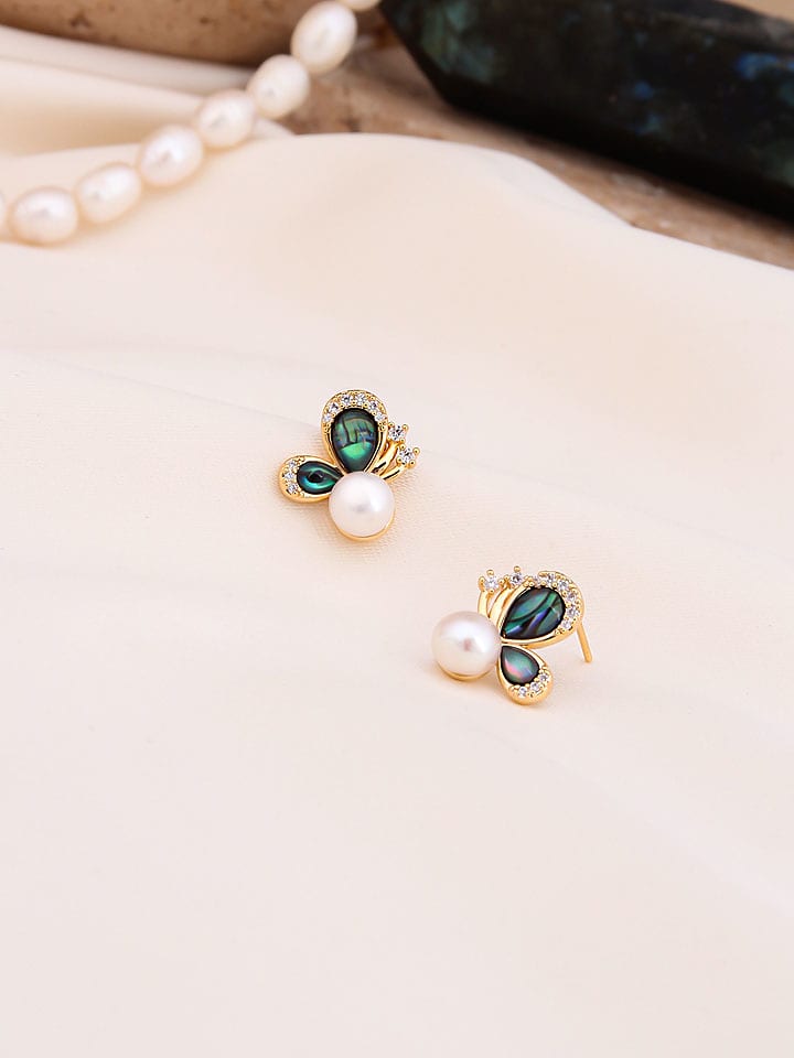 Pierres de Jade Pozłacane kolczyki-wkrętki z perłami i kamieniami szlachetnymi rozmiar: onesize