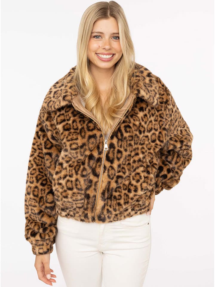 Zwillingsherz Kurtka pluszowa "Leo" w kolorze jasnobrązowo-czarnym rozmiar: L/XL