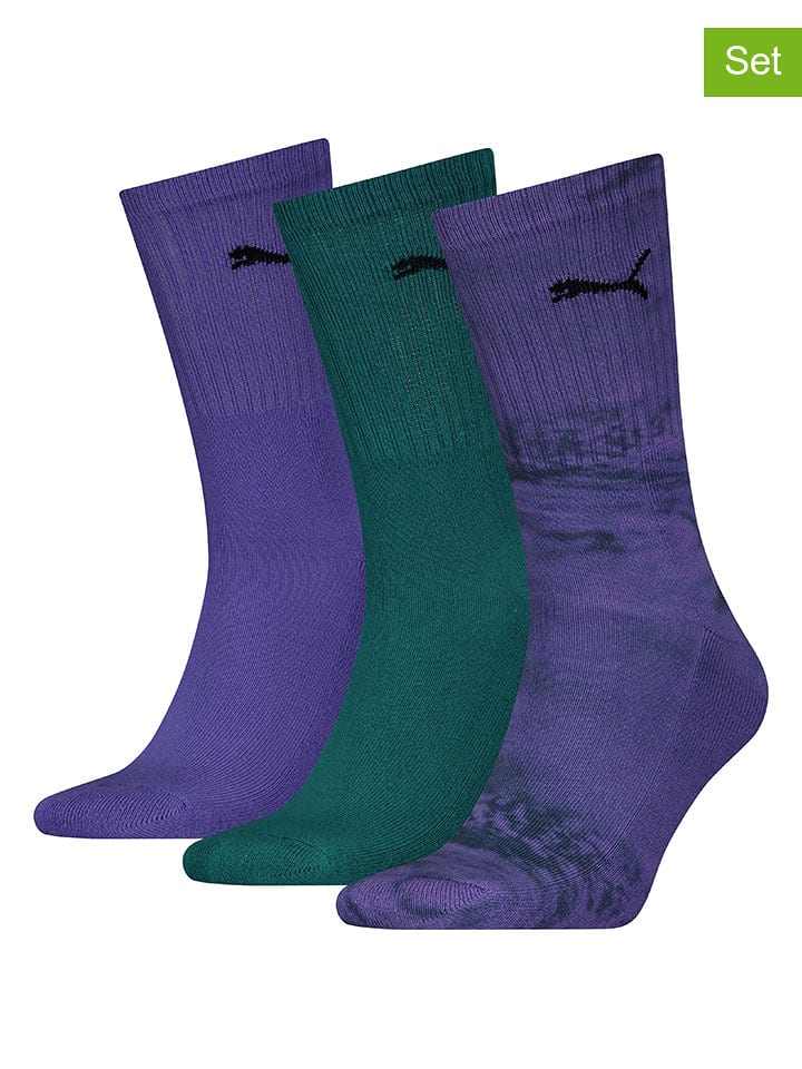 Puma Skarpety (3 pary) w kolorze fioletowo-zielonym rozmiar: 35-38