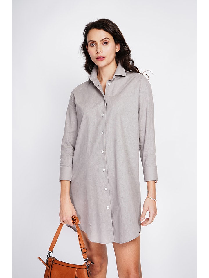 ASSUILI Lniana sukienka w kolorze szarobrązowym rozmiar: 34