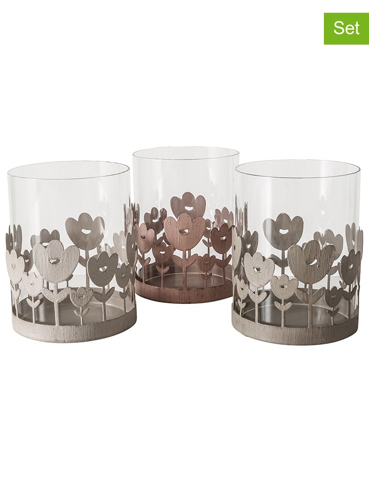 Boltze Świeczniki (3 szt.) "Gardenlove" w kolorze kremowo-jasnoróżowym - wys. 14 cm rozmiar: onesize