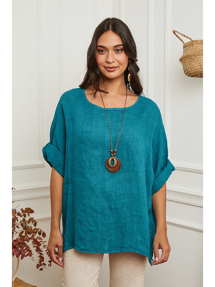 La Compagnie Du Lin Lniana bluzka "Under" w kolorze turkusowym rozmiar: L
