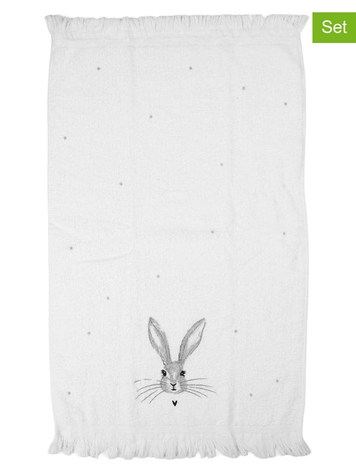 Clayre & Eef Ręczniki (2 szt.) w kolorze biało-szarym dla gości - 66 x 40 cm rozmiar: onesize