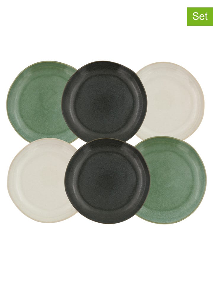 Ard'time Talerzyki deserowe (6 szt.) "Mila" w kolorze zielono-białym - Ø 20,5 cm rozmiar: onesize