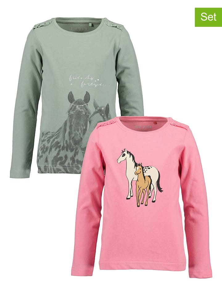 Blue Seven Koszulki (2 szt.) w kolorze zielono-różowym rozmiar: 104