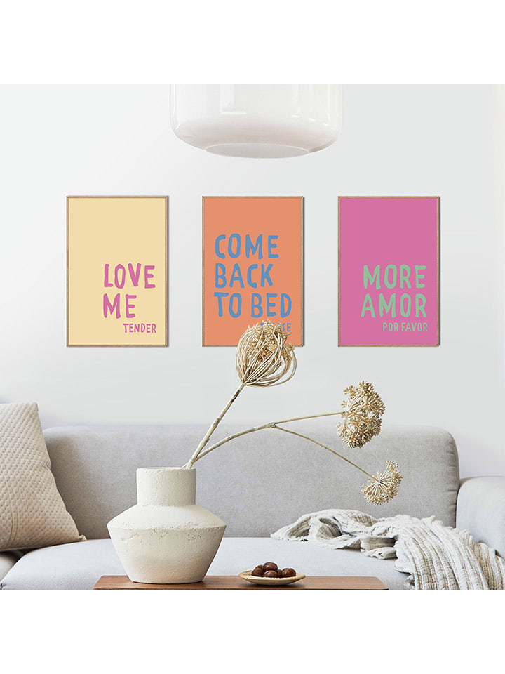 Orangewallz Druki artystyczne (3 szt.) "Real Love" w ramce rozmiar: 20x30 cm